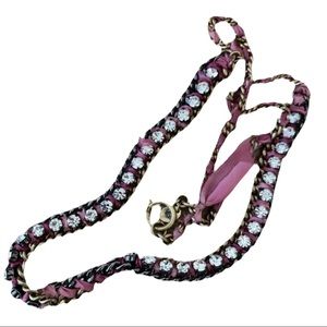 💗Juicy Couture Gold Chain with Rhinestones and Pink Ribbon Necklace
